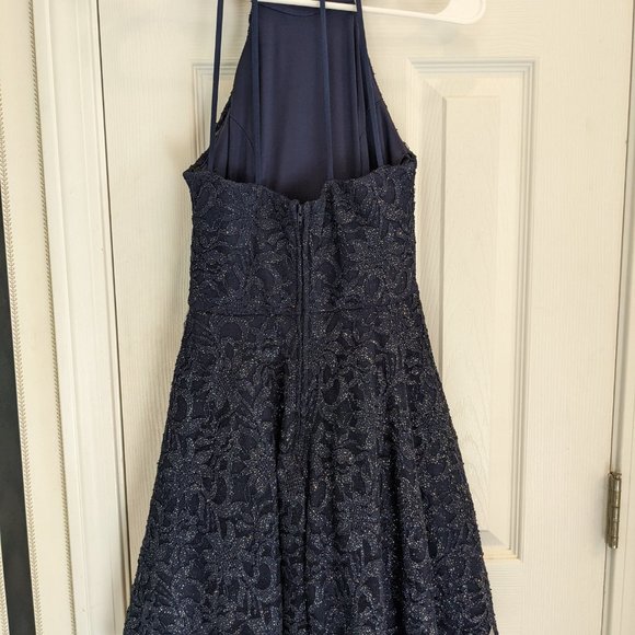 Juniors Formal Navy Blue and Rainbow Foil Dress Size 1 - Picture 3 of 6